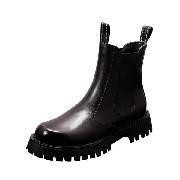 

autumn winter men boots genuine leather platform ankle riding boots fashion warm plush snow boots waterproof rubber sole no-slip, Black