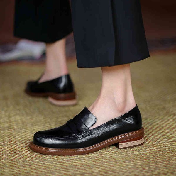 

sandals leather butter women's shoes handcrafted moccasins round toe heels thick slither-in pumps for british-style woman z2qz, Black