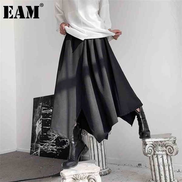 

[eam] high elastic waist black irregular split joint long half-body skirt women fashion spring autumn 1db729 210708