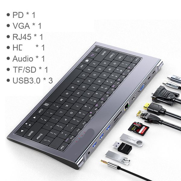 Dock do teclado da estação de docking para pro 13 porta do divisor do ar Tipo-C USB-C Hub multi USB 3.0 HD adaptador 10-em-1