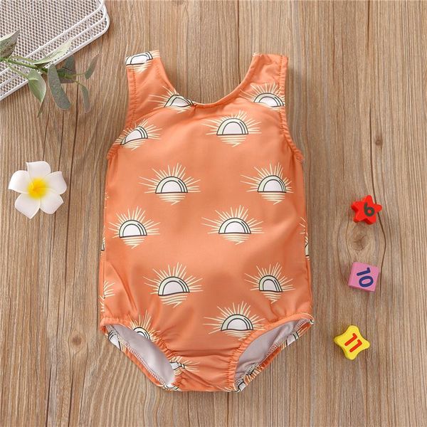 

toddler baby girl bikini swimwear swimsuit one-piece sunflower print sleeveless round neck swimming bathing suit for beach one-pieces, Black