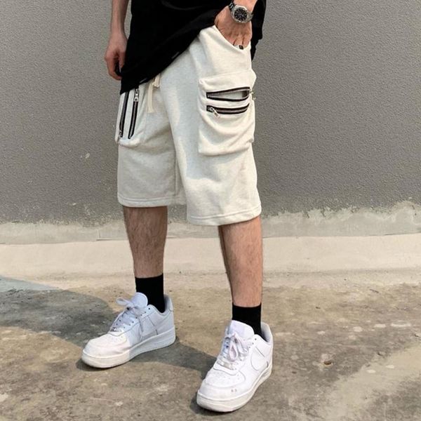 

terry harajuku casual joggers cargo shorts men solid pocket hip hop oversize baggy summer short loose drawstring five point pant men's, White;black