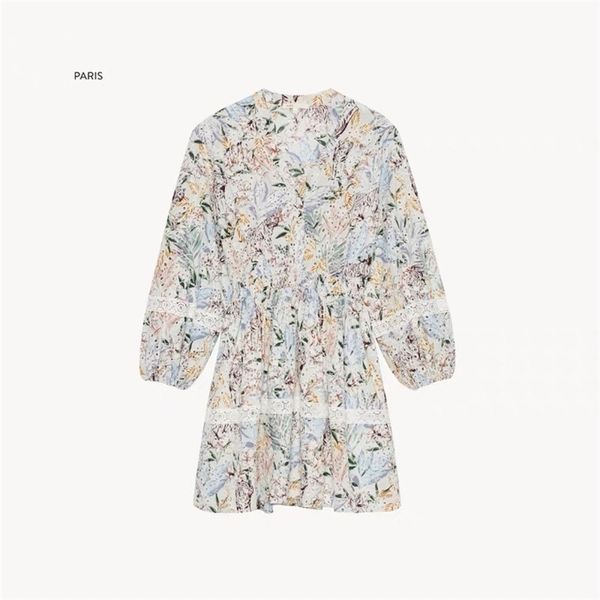 

special price french mj jungle print v-neck lantern sleeve lace cut out embroidery women's elastic waist dress skirt, Black;gray