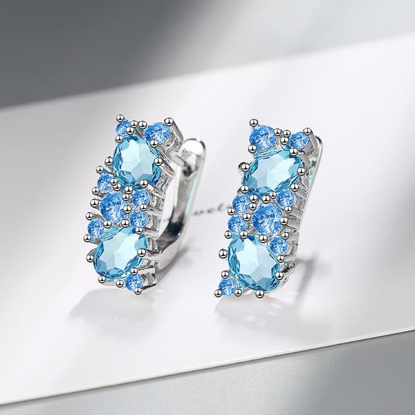 

stud luxury 925 sterling silver earrings for women jewelry fashion elegant blue crystal zircon earring gift pendientes oorbellen, Golden;silver