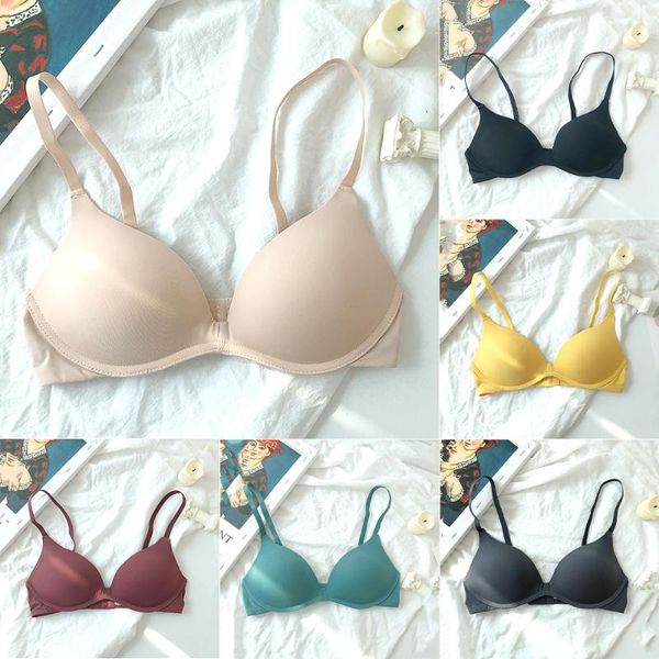 

bras women seamless plain bra korean style shoulder with chest pad soft, Red;black