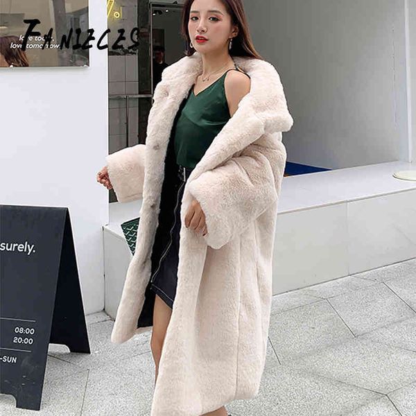 Plus Size Pelliccia sintetica Rosa Cappotto lungo midi Inverno Caldo Cappotto solido Donna in Moda Casual Donna Manica Cappotti di pelliccia 210520