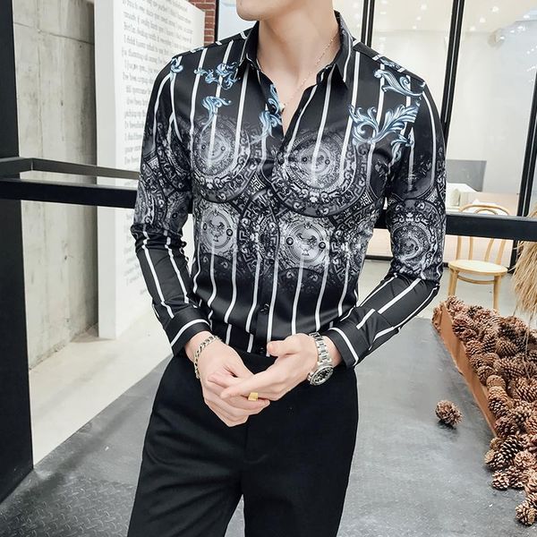 

men's casual shirts 2021 style pure cotton long-sleeve shirt/male printing lapel business shirt/men's clothing s-xxl, White;black