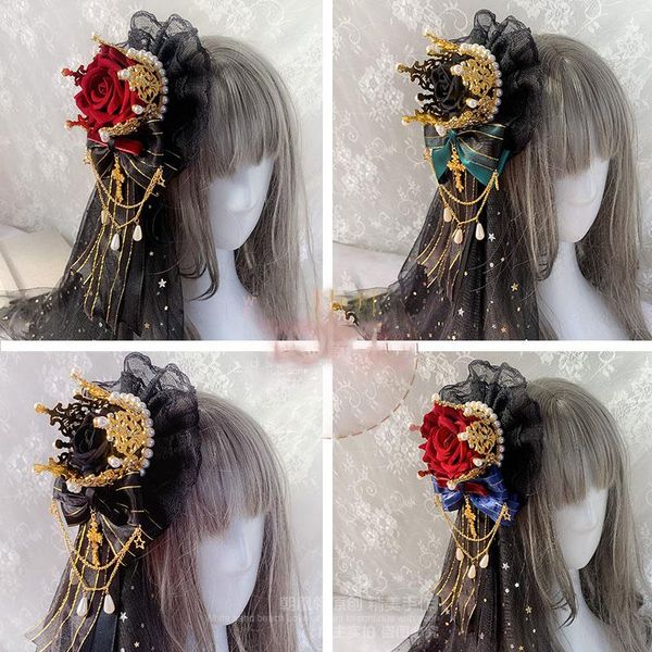 Sonstiges Partyzubehör für Veranstaltungen, originale Gothic-Lolita-Krone, dunkler handgefertigter Kopfschmuck, wunderschöne Schleierblumen-Accessoires, Vintage-Haar