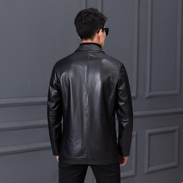 

single business men breasted slim fit sheepskin genuine leather blazer jacket office work suit coat autumn man plus size 6xl men's & fa, Black
