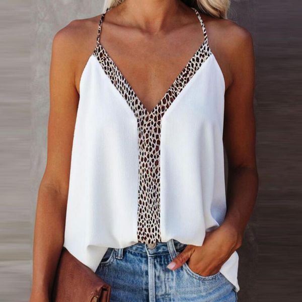 

women's tanks & camis women tank deep v-neck sleeveless casual female camisole streetwear summer leopard print ladies sling ve, White
