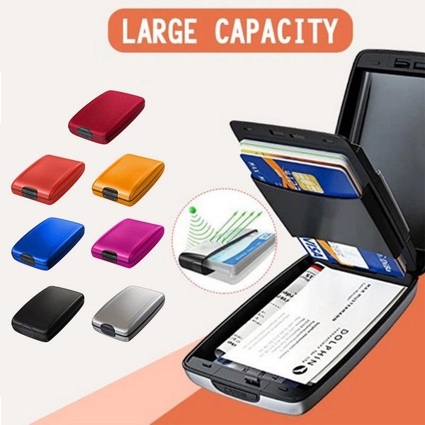 

card holders puimentiua 1pcs aluminum bank holder blocking hard case wallet solid scanning protect women men, Brown;gray