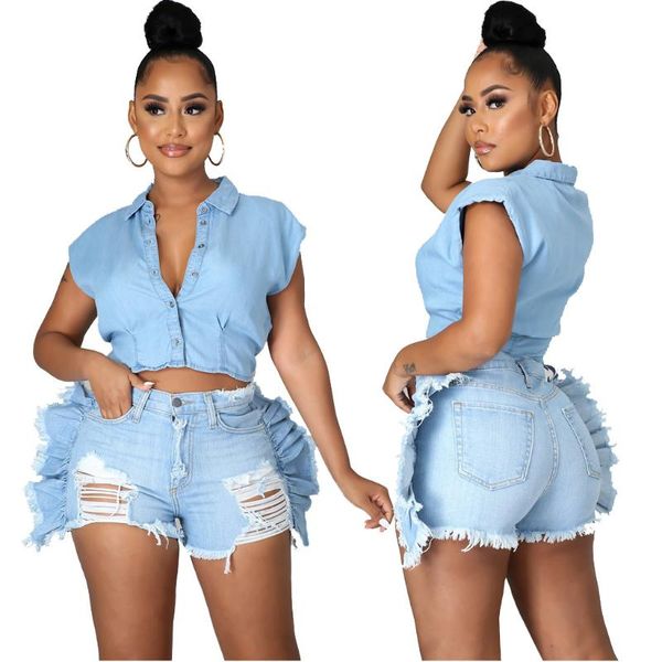 

women's jeans fashion denim shorts summer slim fit trendy patchwork ripped elastic mid-waist straight brand lady's, Blue
