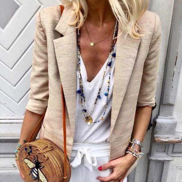 

women's jackets ol elegant three quarter sleeve solid color jacket casual cardigans suit outerwear2021 s fashion winter warm coat, Black;brown