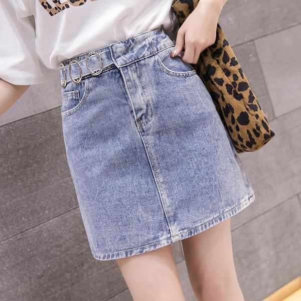 

skirts women skirt 2021 hong kong style fashion ring high waist lady denim was thin package hip a word wild female, Black
