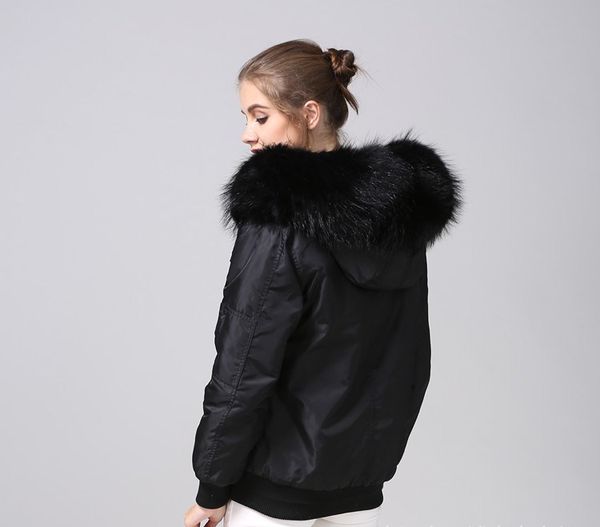 Сохраняйте теплые черные еноты Furs Tarm Hood Party Women Snow Parka Meifeng бренда кролика меховой подкладки бомбардировщик нейлоновая куртка Ykk молния