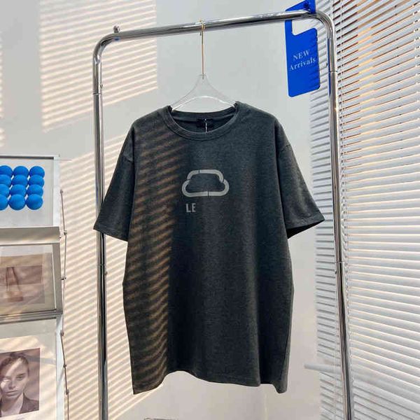 

2022 factory wholesale new model 22 spring summer letter lock flash pink print round neck t-shirt men's and women's casual loose s, White