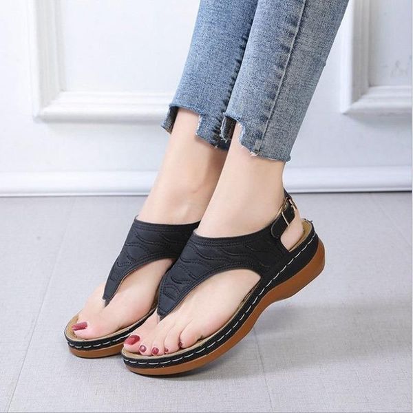 

sandals 2021 women's wedge european and american large size shoes fashion embroidered flip flops, Black