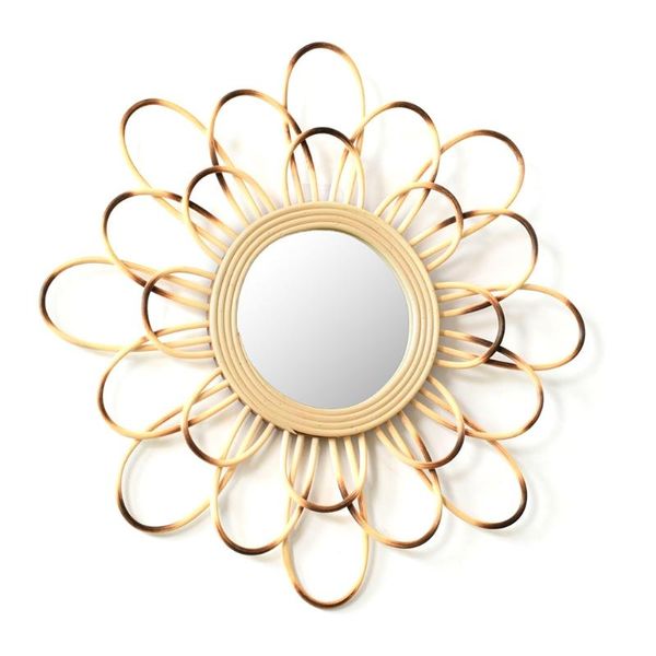 

mirrors round hollow flower border rattan woven wall mirror innovative art decoration home decor sun shape decorative makeup