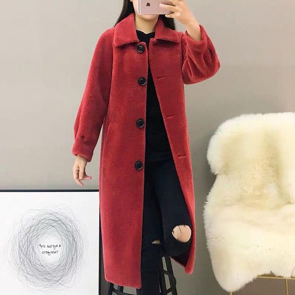 

women's fur & faux 2021 women winter fashion long sheep shearing coats female genuine lamb jackets ladies solid real warm outwear u693, Black