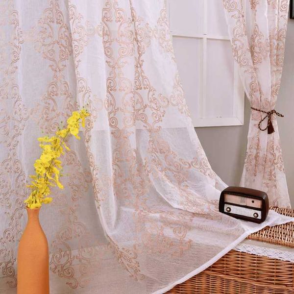 

luxury morden embroidered sheer curtains for living room tulle bedroom window decoration european style wedding curtain & drapes