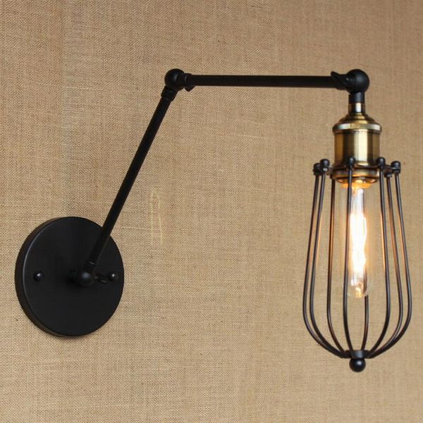 

wall lamp design fashion antique reto black swing arm with wire ball for workroom bedside bedroom illumination sconce