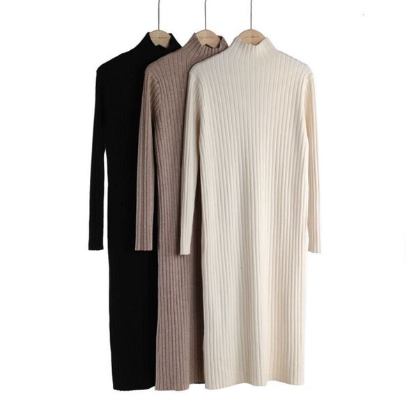 

casual dresses dress winter knitted basic wool long skirt over the knee with overcoat semi high collar thickened e8tj, Black;gray