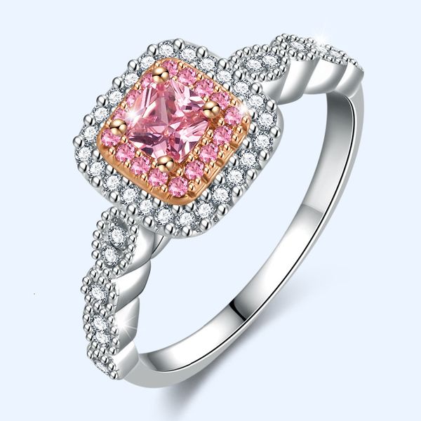 

ring pink color diamond gold square princess ball edge women's wedding gift, Silver