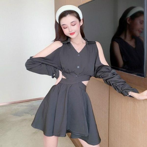 

casual dresses 2021 brand designer vintage dress ladies corset mini off shoulder women aline winter robe hiver femme, Black;gray