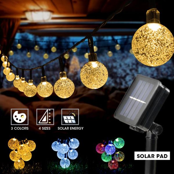 

solar lamps 8 modes light crystal ball 5m/7m/12m/ led string lights fairy garlands for christmas party outdoor decoration