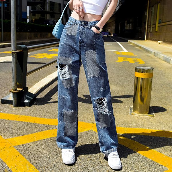 

women's jeans soft women's pants high-waisted denim loose streetwear summer girls jeans femme pantalon mujer fine velvet 9wjm, Blue