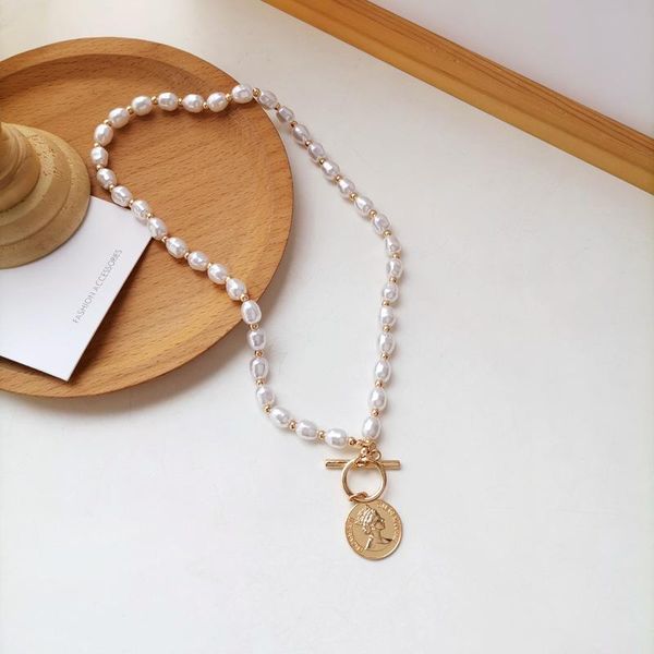 

chains vintage pearl necklace portrait pendant, Silver