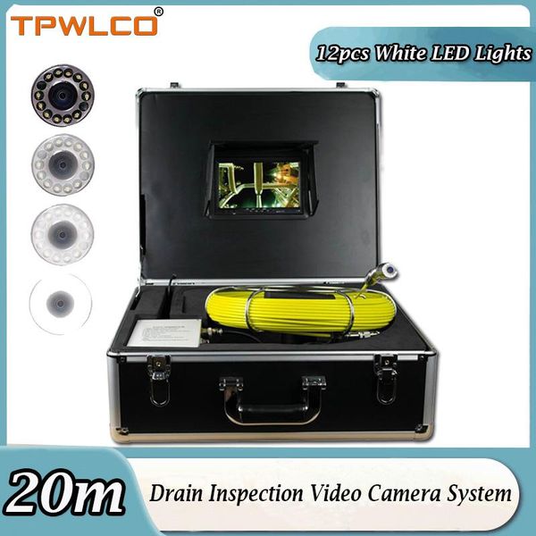 

20m 7inch 23mm pipeline endoscope inspection camera head with 12pcs white led lights for drain video system ip cameras