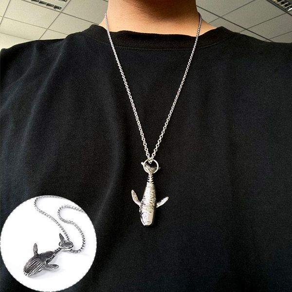 

pendant necklaces creative whale shape necklace vintage personality sweater chain titanium steel material fashion beautiful decor, Silver