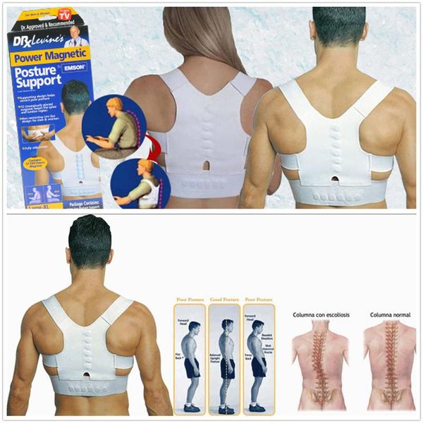 

magnetic posture corrector corset women men back support brace straightening orthopedic black white vest belt, Black;blue