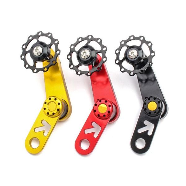 

tools aluminum alloy folding bicycle guide wheel cycling single speed rear derailleur chain tensioner yellow red black