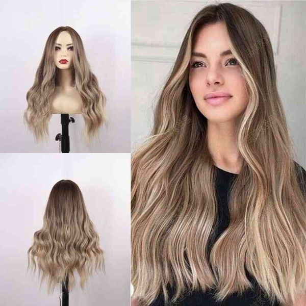 

women's chemical fiber wig medium length large wave long curl wig set, Black