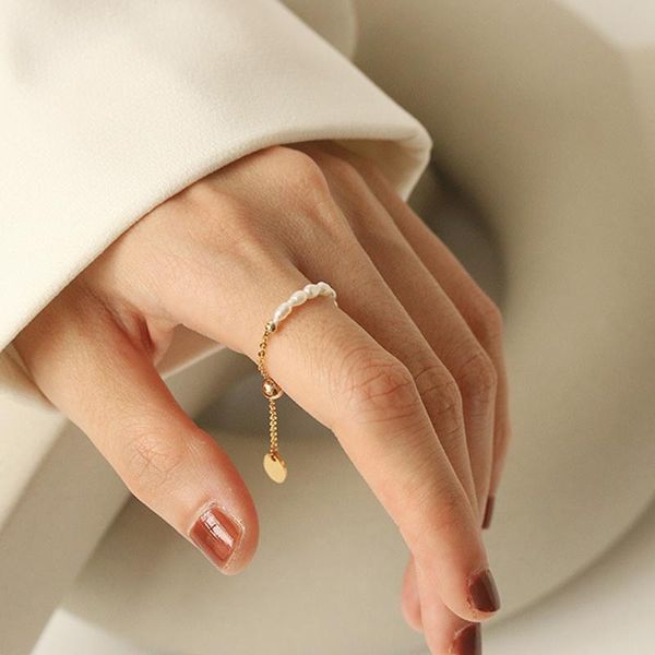 

cluster rings 2021 natural pearl tassel adjustable ring women handmade freshwater fine jewelry, Golden;silver