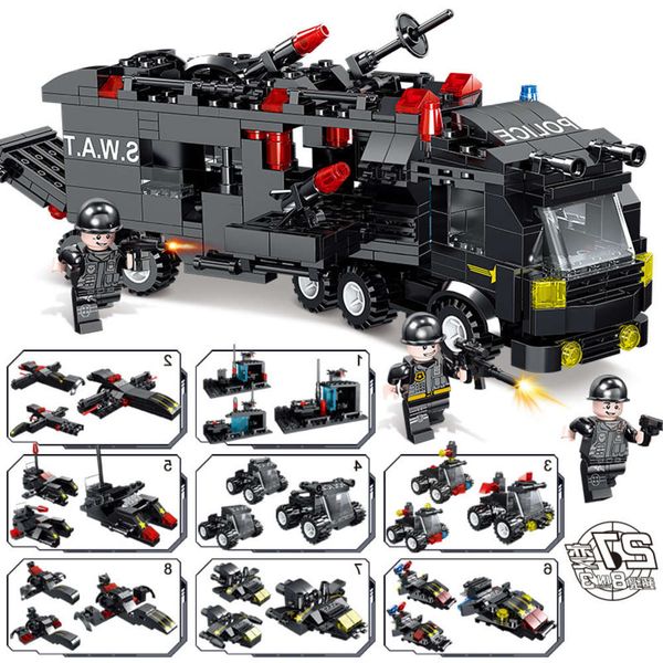 

assembled toys compatible with lego building blocks, black hawk swat military mecha boy develops intelligence assembly toys