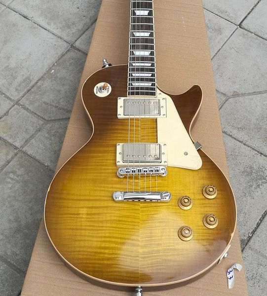 

custom electric guitar, nitro finish, aged/relic lemon burst, 1pc body&neck, upgraded quality pickups/electronics