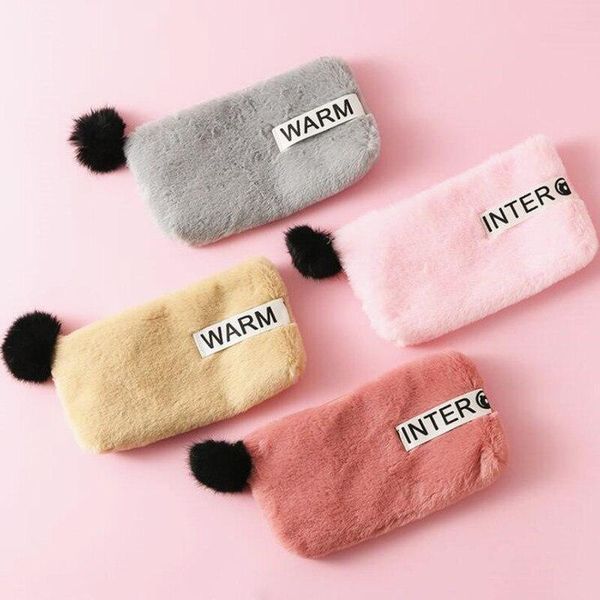 

pencil bags korean stationery case kawaii girls school supplies tools storage holder pouch plush ball cute pencilcase bag