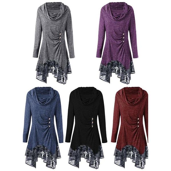 

casual dresses plus size 3xl fashion turtleneck dress winter ladies patchwork tunic female women's long sleeve pullover, Black;gray
