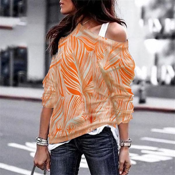 

women's shirt long-sleeved designer t-shirt arrival autumn and winter sets of heads off-the-shoulder long sleeved print, White