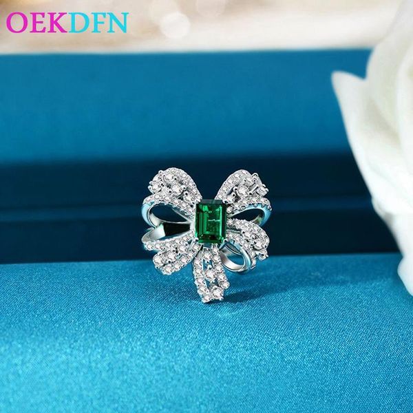 

sterling silver bowknot ring cultivate emeralds wedding engagement women rings luxury surprise anniversary jewelry cluster, Golden;silver