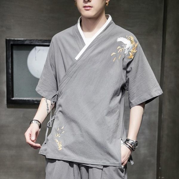 

ethnic clothing plus size men traditional chinese knot button half sleeve summer qipao blouse vintage streetwear cheongsam 30493, Red