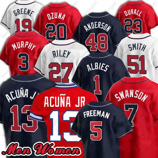 

2021 new marcell ozuna jersey 5 freddie an 7 dansby swanson 13 ronald acuna jr. 1 ozzie albies mike soroka baseball jerseys, Blue;black