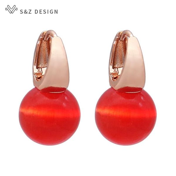 

dangle & chandelier s&z design fashion temperament round cat's eye opals beads earrings for women wedding jewelry 585 rose gold earring, Silver
