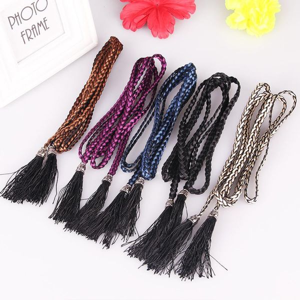 

belts cotton and linen belt female fashion wild decorative chain style thread thin chinese width gender, Black;brown