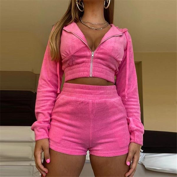 

women's tracksuits women clothes set fur warm pure color long sleeve pullover hooded +high waist shorts autumn winter lounge wear sets, Gray