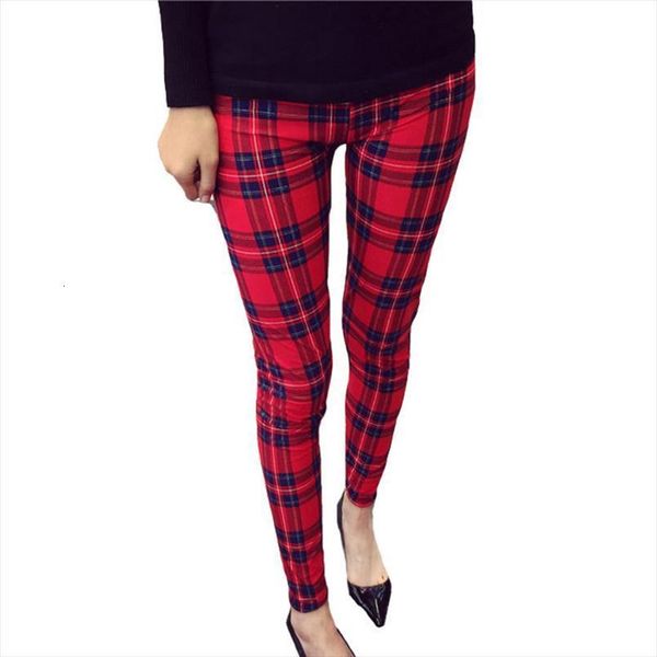 

fashion plaid printing women leggings fitness leggins grid floral stripe trouser high waist pants, Black