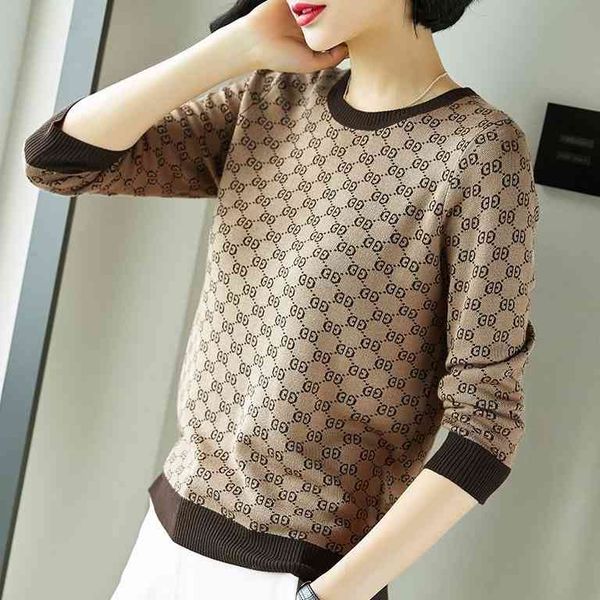 

women's t-shirt autumn long sleeve shirt of knitted casual wool fashion senior female loose 2021, White